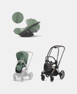 Carucior 2 in 1 : Cadru Carucior pentru Copii Priam Rosegold + Parte Sport Carucior Priam Leaf Green + Scoică Auto pentru Copii Cloud T i-Size Plus Leaf Green Cybex Platinum - imagine 2