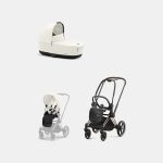 Carucior 2 in 1 Cadru Carucior pentru Copii Priam Rosegold + Landou PRIAM Lux Off White + Parte Sport Carucior Priam Off White Cybex Platinum