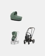 Carucior 2 in 1 : Cadru Carucior pentru Copii Priam Rosegold + Landou PRIAM Lux Leaf Green + Parte Sport Carucior Priam Leaf Green Cybex Platinum