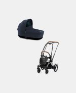 Carucior Nou Nascut Electric E-Priam: Cadru Cărucior pentru Copii e-Priam Chrome Brown + Landou PRIAM Lux Midnight Blue Plus Cybex Platinum