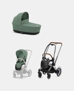 Carucior 2 in 1 Cadru Cărucior pentru Copii e-Priam Chrome Brown + Landou PRIAM Lux Leaf Green + Parte Sport Carucior Priam Leaf Green Cybex Platinum - imagine 2