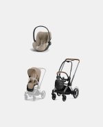 Carucior 2 in 1 Cadru Cărucior pentru Copii e-Priam Chrome Brown + Parte Sport Carucior Priam Cozy Beige + Scoică Auto pentru Copii Cloud T i-Size Plus Cozy Beige Cybex Platinum Cybex Platinum