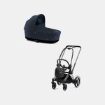 Carucior Nou Nascut Electric E-Priam: Cadru Cărucior pentru Copii e-Priam Chrome Black + Landou PRIAM Lux Midnight Blue Plus Cybex Platinum
