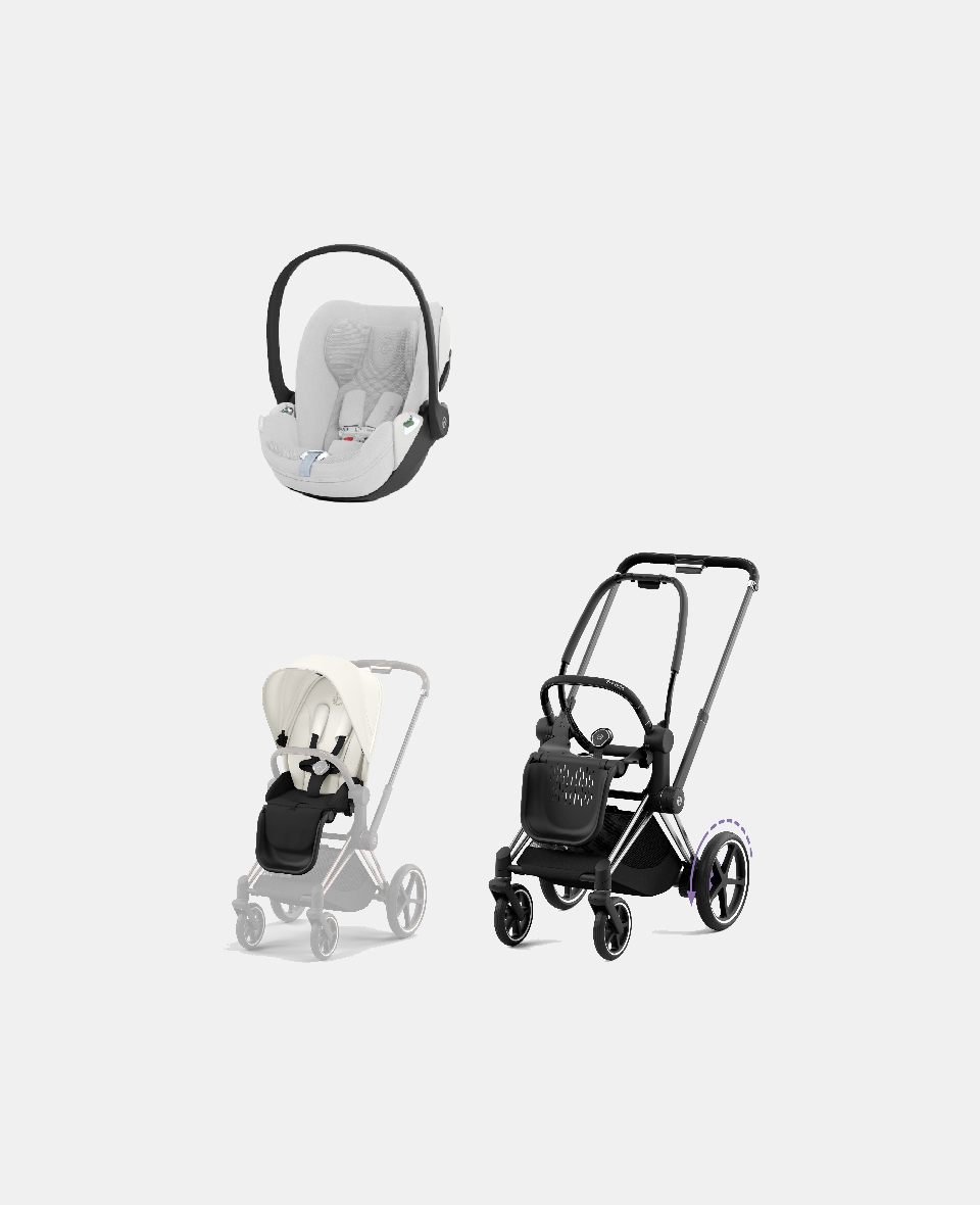 521002357-523000753-523000244.jpg Carucior 2 in 1 Cadru Cărucior pentru Copii e-Priam Chrome Black + Parte Sport Carucior Priam Off White + Scoică Auto pentru Copii Cloud T i-Size Plus Platinum White Cybex Platinum - imagine 1