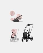 Carucior 2 in 1 Cadru Cărucior pentru Copii e-Priam Chrome Black + Parte Sport Carucior Priam Peach Pink + Scoică Auto pentru Copii Cloud T i-Size Plus Peach Pink Cybex Platinum