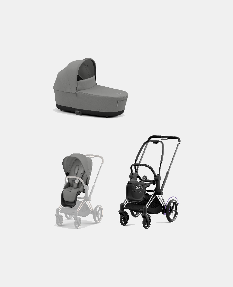 521002357-523000809-523000743.jpg Carucior 2 in 1 Cadru Cărucior pentru Copii e-Priam Chrome Black + Landou PRIAM Lux Mirage Grey + Parte Sport Carucior Priam Mirage Grey Cybex Platinum - imagine 1