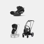 Carucior 2 in 1 Cadru Cărucior pentru Copii e-Priam Matt + Parte Sport Carucior Priam Sepia Black + Scoică Auto pentru Copii Cloud T i-Size Comfort Sephia Black Cybex Platinum Cybex Platinum