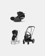 Carucior 2 in 1 Cadru Cărucior pentru Copii e-Priam Matt + Parte Sport Carucior Priam Sepia Black + Scoică Auto pentru Copii Cloud T i-Size Comfort Sephia Black Cybex Platinum Cybex Platinum