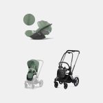 Carucior 2 in 1 Cadru Cărucior pentru Copii e-Priam Matt + Parte Sport Carucior Priam Leaf Green + Scoică Auto pentru Copii Cloud T i-Size Plus Leaf Green Cybex Platinum