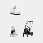 Carucior 2 in 1 Cadru Cărucior pentru Copii e-Priam Matt + Landou PRIAM Lux Off White + Parte Sport Carucior Priam Off White Cybex Platinum