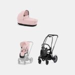 Carucior 2 in 1 Cadru Cărucior pentru Copii e-Priam Matt Cybex + Landou PRIAM Lux Peach Pink + Parte Sport Carucior Priam Peach Pink Cybex Platinum