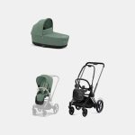 Carucior 2 in 1 Cadru Cărucior pentru Copii e-Priam Matt + Landou PRIAM Lux Leaf Green + Parte Sport Carucior Priam Leaf Green Cybex Platinum