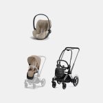 Carucior 2 in 1 Cadru Cărucior pentru Copii e-Priam Matt + Parte Sport Carucior Priam Cozy Beige + Scoică Auto pentru Copii Cloud T i-Size Plus Cozy Beige Cybex Platinum Cybex Platinum