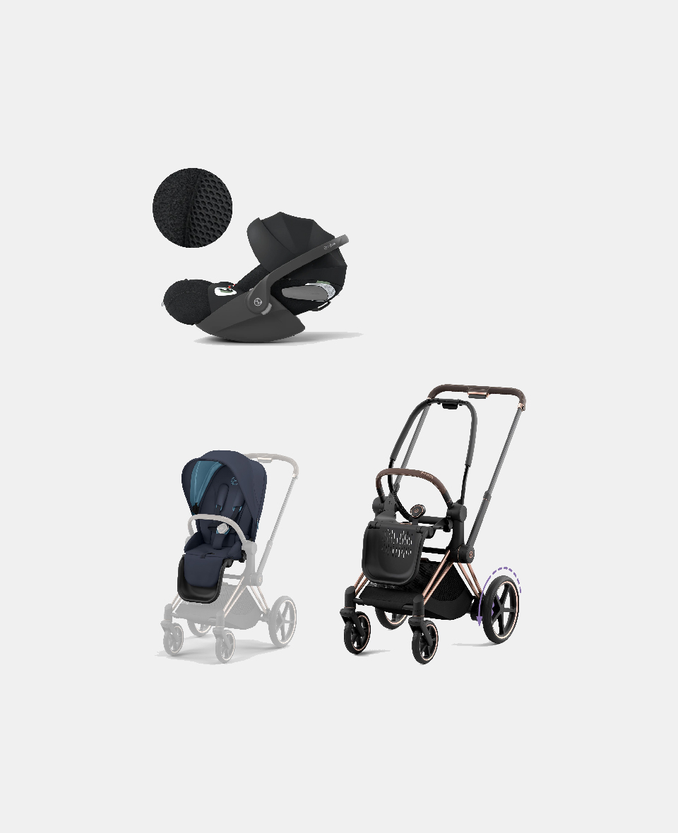 521002373-521002381-523000232.jpg Carucior 2 in 1 Cadru Cărucior pentru Copii e-Priam Rosegold + Parte Sport Carucior Priam Nautical Blue + Scoică Auto pentru Copii Cloud T i-Size Plus Sephia Black Cybex Platinum Cybex Platinum - imagine 1
