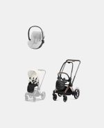 Carucior 2 in 1 Cadru Cărucior pentru Copii e-Priam Rosegold + Parte Sport Carucior Priam Off White + Scoică Auto pentru Copii Cloud T i-Size Plus Platinum White Cybex Platinum Cybex Platinum