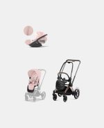 Carucior 2 in 1 Cadru Cărucior pentru Copii e-Priam Rosegold + Parte Sport Carucior Priam Peach Pink + Scoică Auto pentru Copii Cloud T i-Size Plus Peach Pink Cybex Platinum Cybex Platinum