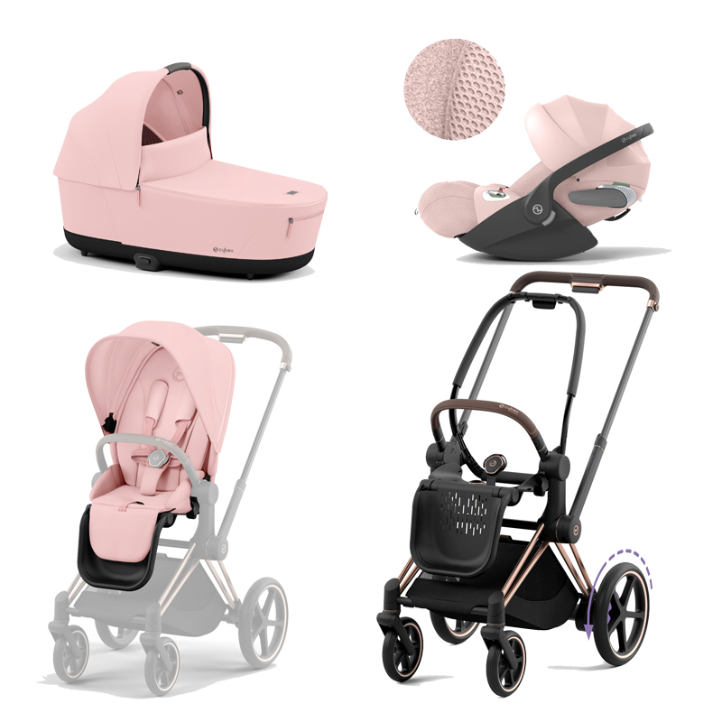521002373-523000763-523000829-523000250.jpg Carucior 3 in 1 Cadru Cărucior pentru Copii e-Priam Rosegold + Parte Sport Carucior Priam Peach Pink + Landou PRIAM Lux Peach Pink + Scoică Auto pentru Copii Cloud T i-Size Plus Peach Pink Cybex Platinum - imagine 1