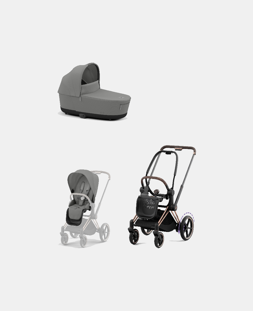 521002373-523000809-523000743.jpg Carucior 2 in 1 Cadru Cărucior pentru Copii e-Priam Rosegold + Landou PRIAM Lux Mirage Grey + Parte Sport Carucior Priam Mirage Grey Cybex Platinum - imagine 1