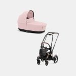 Carucior Nou Nascut Electric E-Priam: Cadru Cărucior pentru Copii e-Priam Rosegold + Landou PRIAM Lux Peach Pink Cybex Platinum