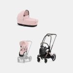 Carucior 2 in 1 Cadru Cărucior pentru Copii e-Priam Rosegold + Landou PRIAM Lux Peach Pink Cybex Platinum + Parte Sport Carucior Priam Peach Pink Cybex Platinum