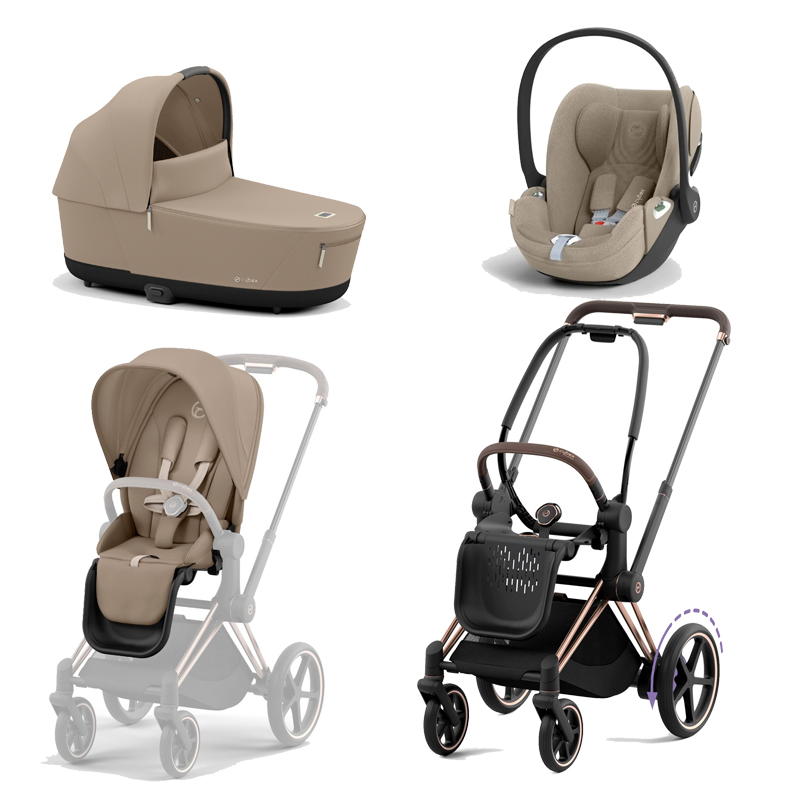 521002373-523001261-523001271-523001302.jpg Carucior 3 in 1 Cadru Cărucior pentru Copii e-Priam Rosegold + Parte Sport Carucior Priam Cozy Beige + Landou PRIAM Lux Cozy Beige + Scoică Auto pentru Copii Cloud T i-Size Plus Cozy Beige Cybex Platinum - imagine 1