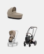 Carucior 2 in 1 Cadru Cărucior pentru Copii e-Priam Rosegold + Landou PRIAM Lux Cozy Beige + Parte Sport Carucior Priam Cozy Beige Cybex Platinum - imagine 2