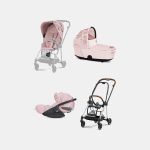 Carucior 3 in 1 Landou MIOS Lux SIMPLY FLOWERS PINK | light pink + Cadru Carucior pentru Copii Mios Chrome Brown + Scoica Auto CLOUD T I-SIZE SIMPLY FLOWERS PINK | light pink + Parte Sport Carucior MIOS SIMPLY FLOWERS PINK | light pink Cybex Fashion