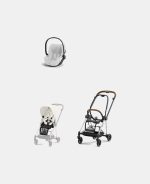 Carucior 2 in 1 : Cadru Carucior pentru Copii Mios Chrome Brown + Parte Sport Carucior MIOS Off White + Scoică Auto pentru Copii Cloud T i-Size Plus Platinum White Cybex Platinum