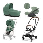 Carucior 3 in 1 Cadru Carucior pentru Copii Mios Chrome Brown + Parte Sport Carucior MIOS Leaf Green + Landou Mios Lux Leaf Green + Scoică Auto pentru Copii Cloud T i-Size Plus Leaf Green Cybex Platinum