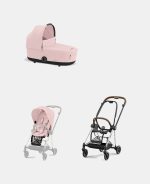 Carucior 2 in 1 : Cadru Carucior pentru Copii Mios Chrome Brown + Landou Mios Lux Peach Pink + Parte Sport Carucior MIOS Peach Pink Cybex Platinum - imagine 2