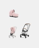 Carucior 2 in 1 : Cadru Carucior pentru Copii Mios Chrome Brown + Landou Mios Lux Peach Pink + Parte Sport Carucior MIOS Peach Pink Cybex Platinum