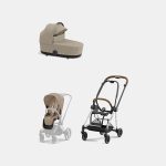 Carucior 2 in 1 : Cadru Carucior pentru Copii Mios Chrome Brown + Landou Mios Lux Cozy Beige + Parte Sport Carucior MIOS Cozy Beige Cybex Platinum