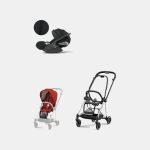 Carucior 2 in 1 : Cadru Carucior pentru Copii Mios Chrome Black + Parte Sport Carucior MIOS Autumn Gold + Scoică Auto pentru Copii Cloud T i-Size Plus Sephia Black Cybex Platinum