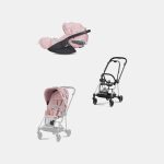 Carucior 2 in 1 Parte Sport Carucior MIOS SIMPLY FLOWERS PINK | light pink + Cadru Carucior pentru Copii Mios Chrome Black + Scoica Auto CLOUD T I-SIZE SIMPLY FLOWERS PINK | light pink Cybex Platinum