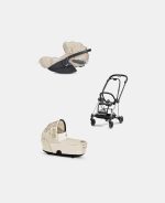 Carucior 2 in 1 Landou MIOS Lux SIMPLY FLOWERS BEIGE | mid beige + Cadru Carucior pentru Copii Mios Chrome Black + Scoica Auto CLOUD T I-SIZE SIMPLY FLOWERS BEIGE | mid beige Cybex Platinum