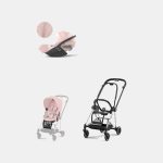 Carucior 2 in 1 : Cadru Carucior pentru Copii Mios Chrome Black + Parte Sport Carucior MIOS Peach Pink + Scoică Auto pentru Copii Cloud T i-Size Plus Peach Pink Cybex Platinum