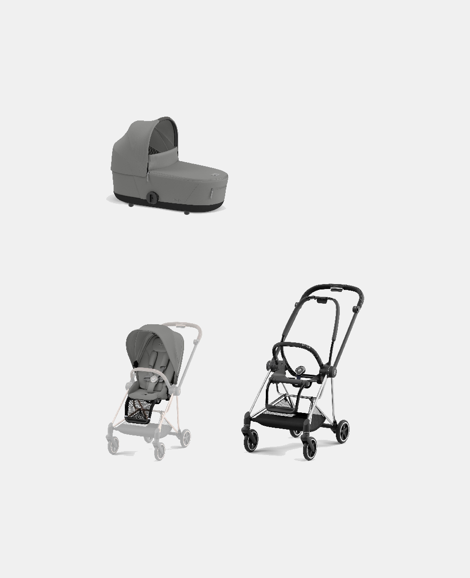521002513-523000929-523000873.jpg Carucior 2 in 1 : Cadru Carucior pentru Copii Mios Chrome Black + Landou Mios Lux Mirage Grey + Parte Sport Carucior MIOS Mirage Grey Cybex Platinum - imagine 1