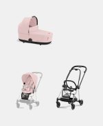 Carucior 2 in 1 : Cadru Carucior pentru Copii Mios Chrome Black + Landou Mios Lux Peach Pink + Parte Sport Carucior MIOS Peach Pink Cybex Platinum - imagine 2