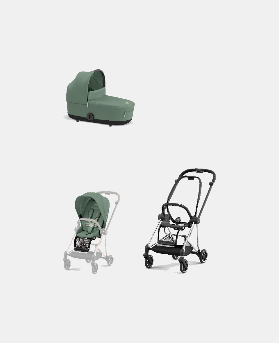 521002513-523000953-523000897.jpg Carucior 2 in 1 : Cadru Carucior pentru Copii Mios Chrome Black + Landou Mios Lux Leaf Green + Parte Sport Carucior MIOS Leaf Green Cybex Platinum - imagine 1