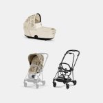 Carucior 2 in 1 Landou MIOS Lux SIMPLY FLOWERS BEIGE | mid beige + Cadru Carucior pentru Copii Mios Matt Black + Parte Sport Carucior MIOS SIMPLY FLOWERS BEIGE | mid beige Cybex Fashion