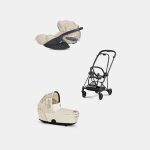 Carucior 2 in 1 Landou MIOS Lux SIMPLY FLOWERS BEIGE | mid beige + Cadru Carucior pentru Copii Mios Matt Black + Scoica Auto CLOUD T I-SIZE SIMPLY FLOWERS BEIGE | mid beige Cybex Platinum