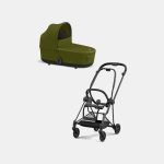 Carucior Nou Nascut Mios: Cadru Carucior pentru Copii Mios Matt Black + Landou Mios Lux Khaki Green Cybex Platinum