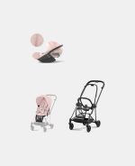 Carucior 2 in 1 : Cadru Carucior pentru Copii Mios Matt Black + Parte Sport Carucior MIOS Peach Pink + Scoică Auto pentru Copii Cloud T i-Size Plus Peach Pink Cybex Platinum
