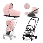 Carucior 3 in 1 Cadru Carucior pentru Copii Mios Matt Black + Parte Sport Carucior MIOS Peach Pink + Landou Mios Lux Peach Pink + Scoică Auto pentru Copii Cloud T i-Size Plus Peach Pink Cybex Platinum
