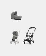 Carucior 2 in 1 : Cadru Carucior pentru Copii Mios Matt Black + Landou Mios Lux Mirage Grey+ Parte Sport Carucior MIOS Mirage Grey Cybex Platinum