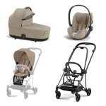 Carucior 3 in 1 Cadru Carucior pentru Copii Mios Matt Black + Parte Sport Carucior MIOS Cozy Beige + Landou Mios Lux Cozy Beige + Scoică Auto pentru Copii Cloud T i-Size Plus Cozy Beige Cybex Platinum