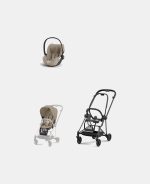 Carucior 2 in 1 : Cadru Carucior pentru Copii Mios Matt Black + Parte Sport Carucior MIOS Cozy Beige + Scoică Auto pentru Copii Cloud T i-Size Plus Cozy Beige Cybex Platinum