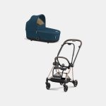 Carucior Nou Nascut Mios: Cadru Carucior pentru Copii Mios Rosegold + Landou Mios Lux Mountain Blue Cybex Platinum