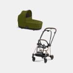 Carucior Nou Nascut Mios: Cadru Carucior pentru Copii Mios Rosegold + Landou Mios Lux Khaki Green Cybex Platinum
