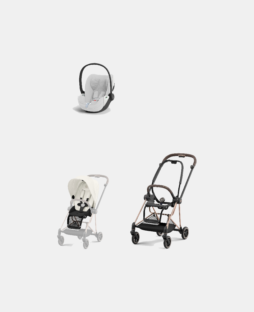 521002525-523000881-523000244.jpg Carucior 2 in 1 : Cadru Carucior pentru Copii Mios Rosegold + Parte Sport Carucior MIOS Off White + Scoică Auto pentru Copii Cloud T i-Size Plus Platinum White Cybex Platinum - imagine 1